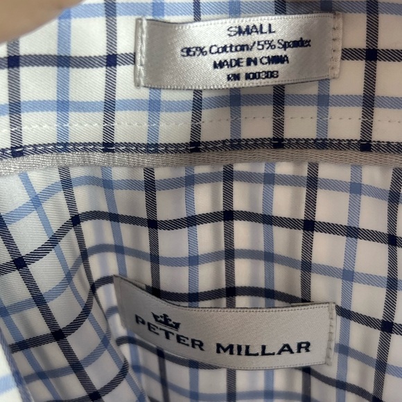 Peter Millar Men's White and Blue Checkered Shirt - Picture 4 of 9